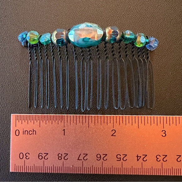 Handmade Beaded Bohemian Hair Comb Teal, Green & Blue Crystal & Glass Jet Black - Picture 4 of 7